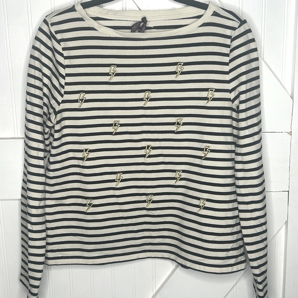 Betsy Johnson‎ Striped Long Sleeve Top with Lightning Bolt Embroidery Size Med.